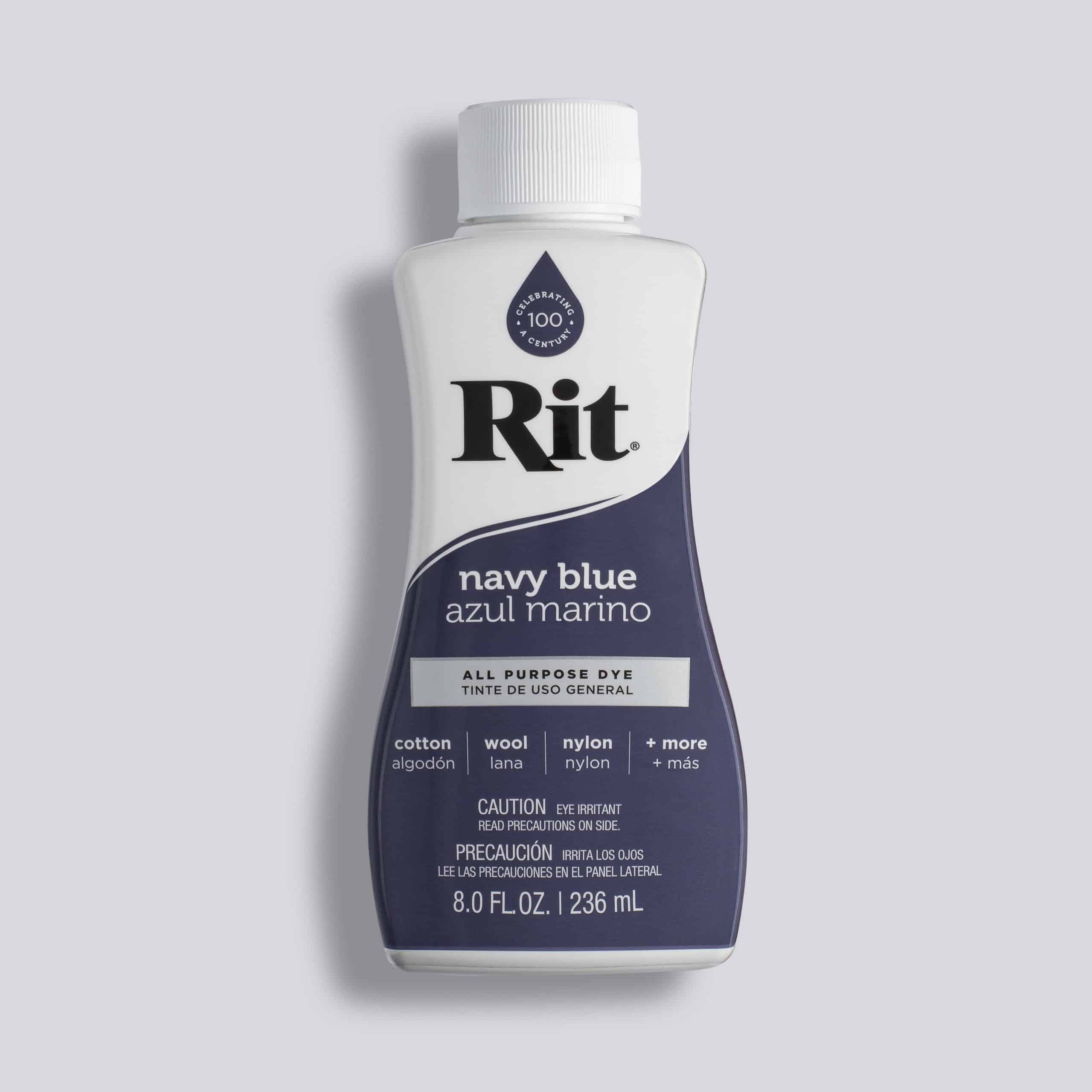 Rit Dye Liquid Navy Blue All-Purpose Dye 8oz, Pixiss Tie Dye Accessories Bundle with Rubber Bands, Gloves, Funnel and Squeeze Bottle