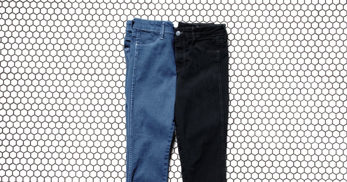 half black half blue jeans
